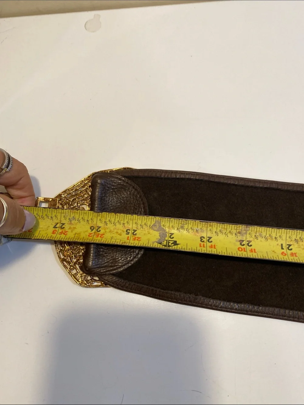 B-Low the Belt Wide Brown Leather Belt with Gold Butterfly Buckle Sz S